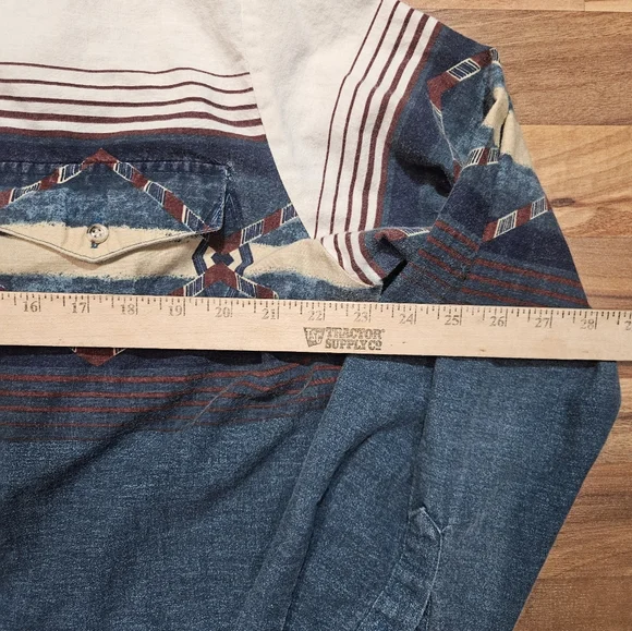 Western Essentials by Karman Shirt XL Vintage Aztec Chambray Denim Button-Up - Picture 6 of 9